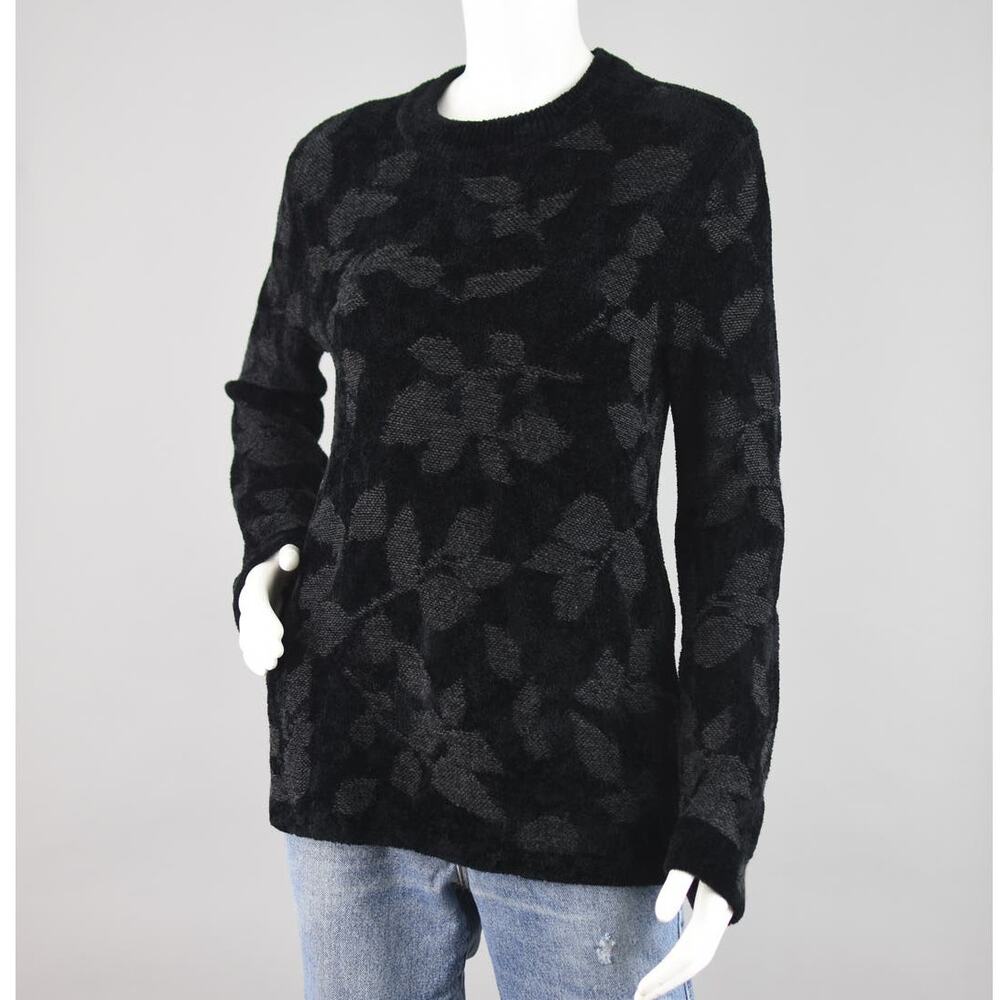 J. Jill Black Chenille Jacquard Floral Long Length Sweater, Women's Small - Picture 8 of 10